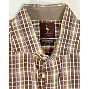 TAILORBYRD Mens Long Sleeve Button Down Shirt Brown Plaid L/G Cotton